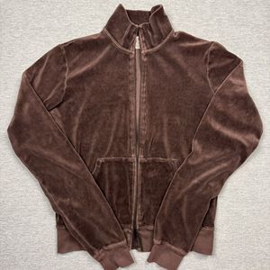 Juicy Couture zip sweatshirt made in USA womens size medium brown FLAWS READ
